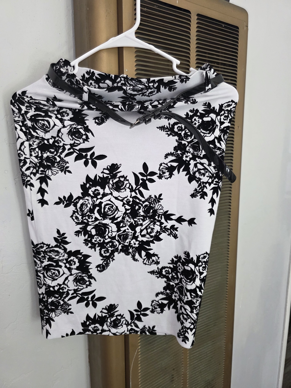 iris Black & White Floral Midi Skirt with Belt